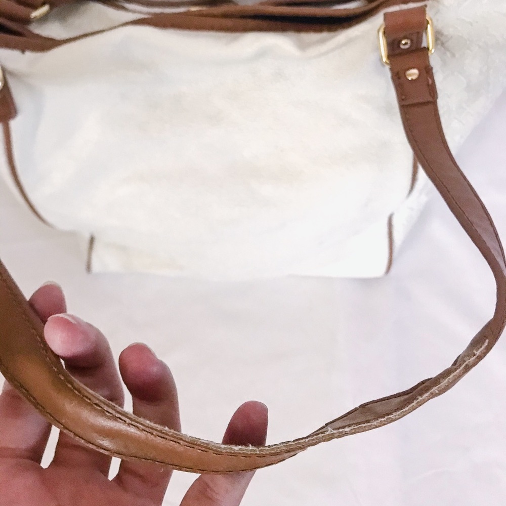 tommy hilfiger // white and brown vegan leather tote bag - Picture 6 of 8